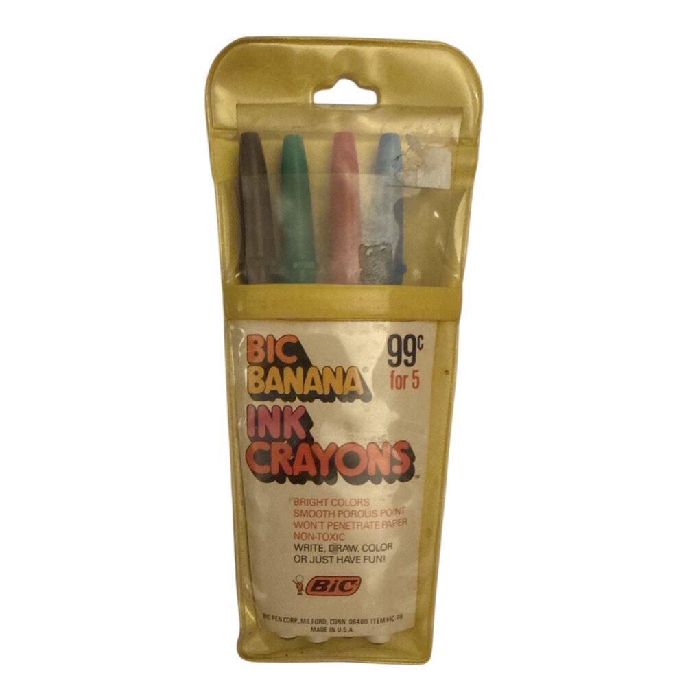 Vintage BIC Banana Ink Crayon Porous Pen USA Set 4 in Original Pack